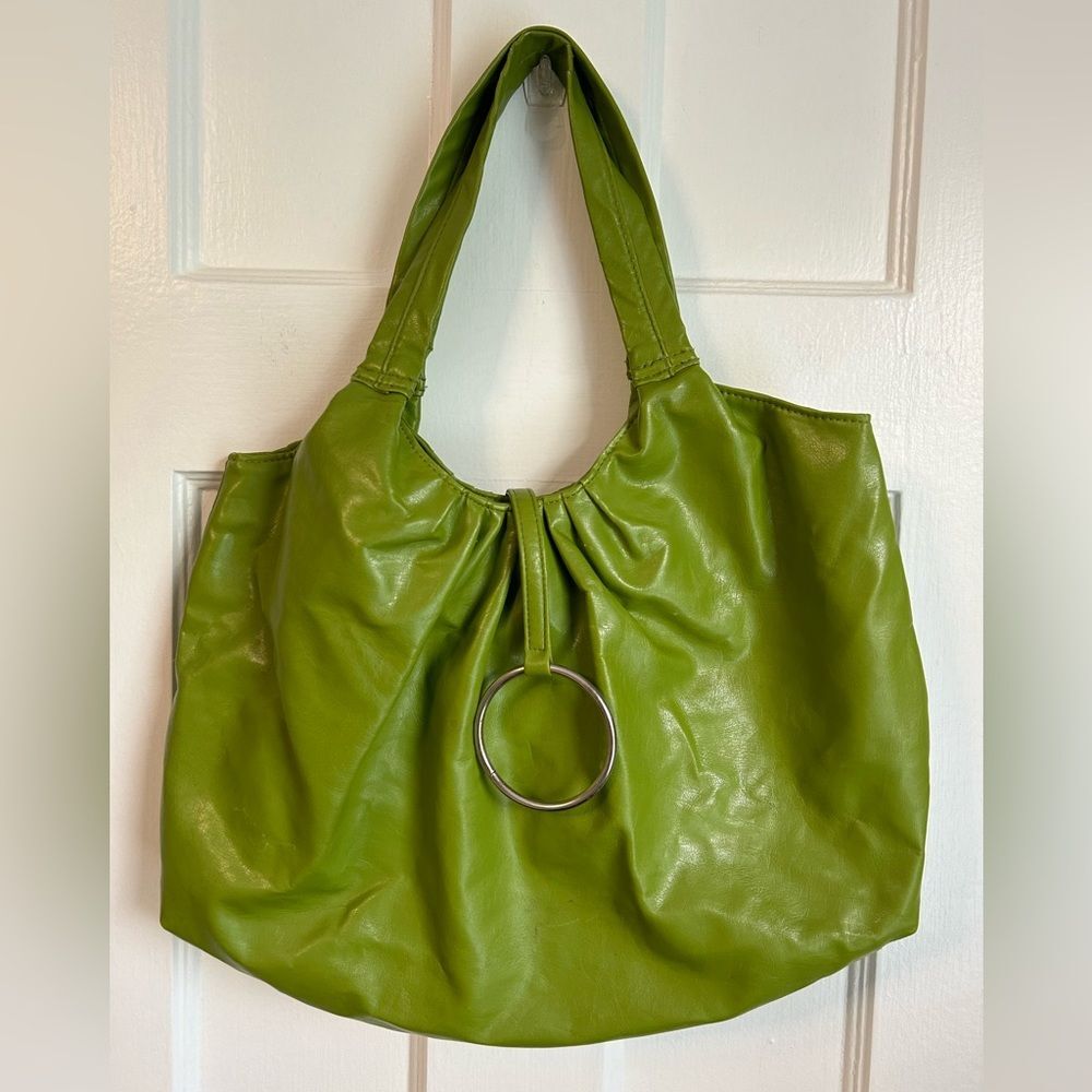 Y2K Lime Green Leather Oversized Shoulder Bag Purse with Magnetic Clasp